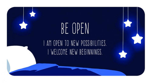 Motivational card with stars, a pillow, and text on a dark blue background