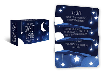 Blue packaging with star designs and motivational phrases on a white background