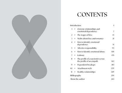 Table of contents for a book on relationships with a gray 'X' symbol on a light gray background.