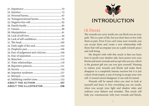 Table of contents and introduction page from a book or guide with a butterfly illustration on a beige background.