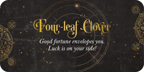 Decorative card with gold text and symbols on a black background