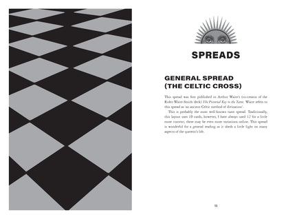 Magical Spread guide with black and gray diamond pattern and text on a white background