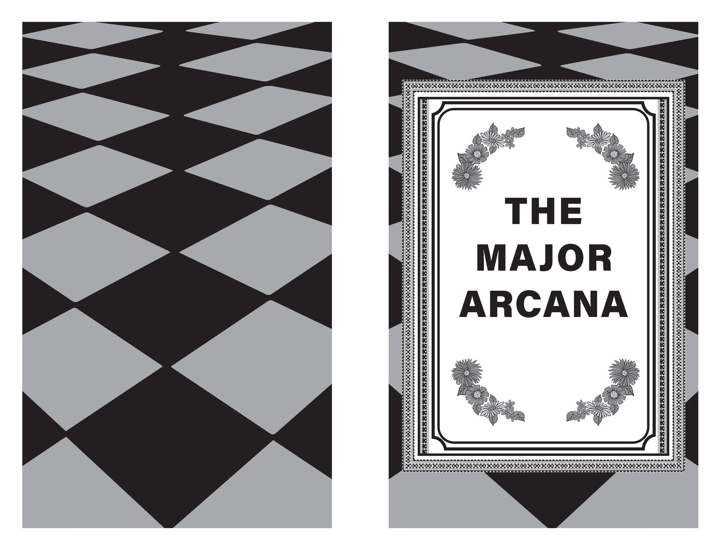 Book cover of 'The Major Arcana' with decorative elements on a black and white checkered background