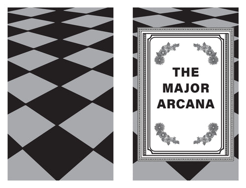 Book cover of 'The Major Arcana' with decorative elements on a black and white checkered background