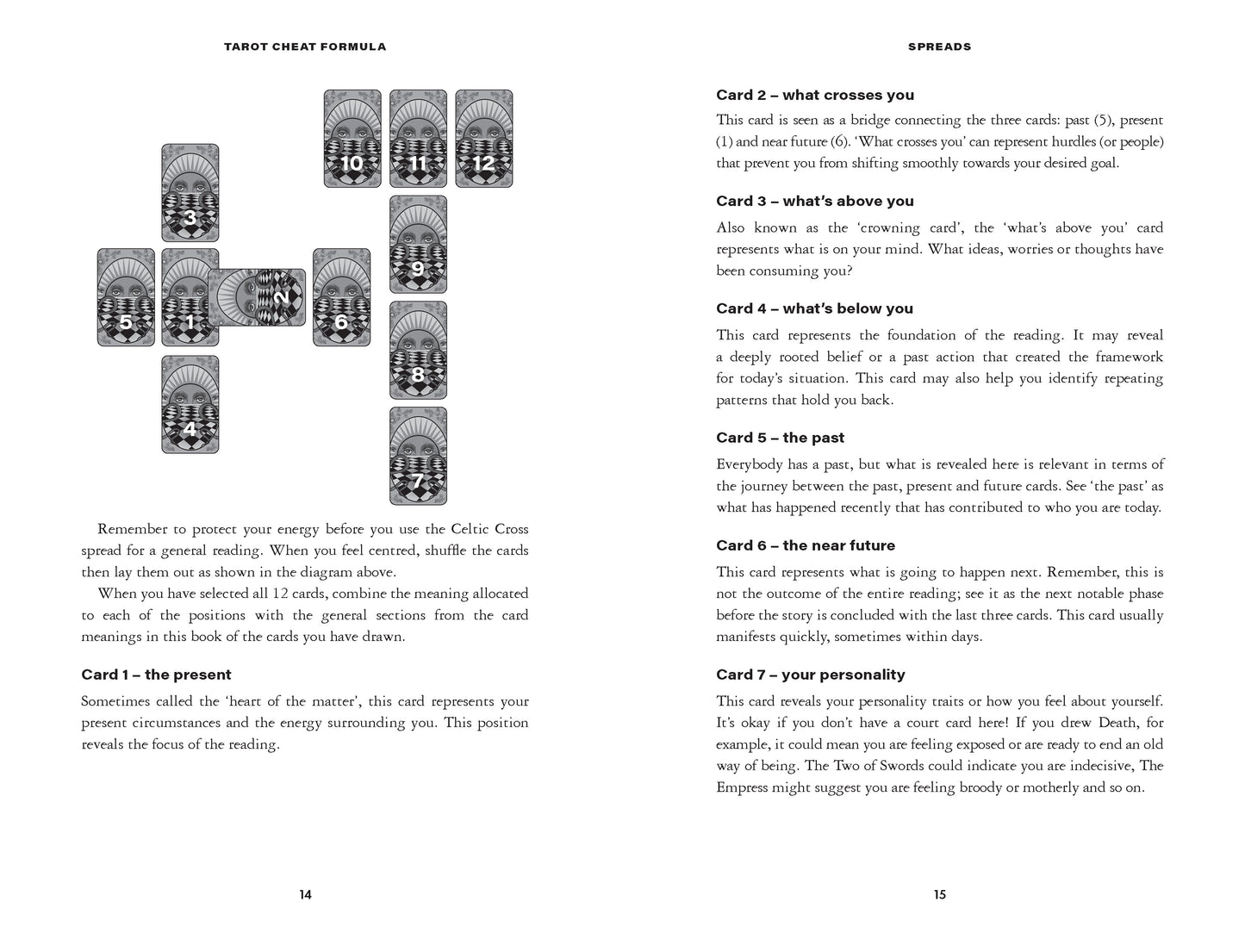 Page from a book or manual with tarot card illustrations and text on a white background