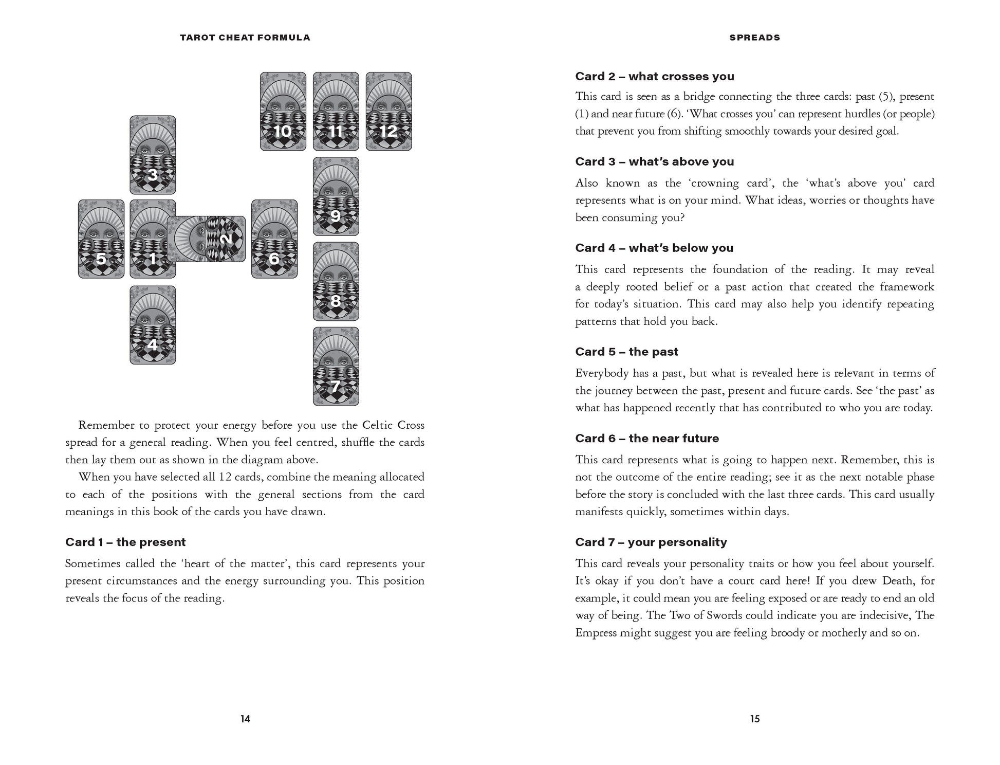 Page from a book or manual with tarot card illustrations and text on a white background