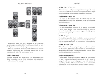 Page from a book or manual with tarot card illustrations and text on a white background