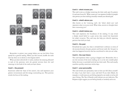 Page from a book or manual with tarot card illustrations and text on a white background
