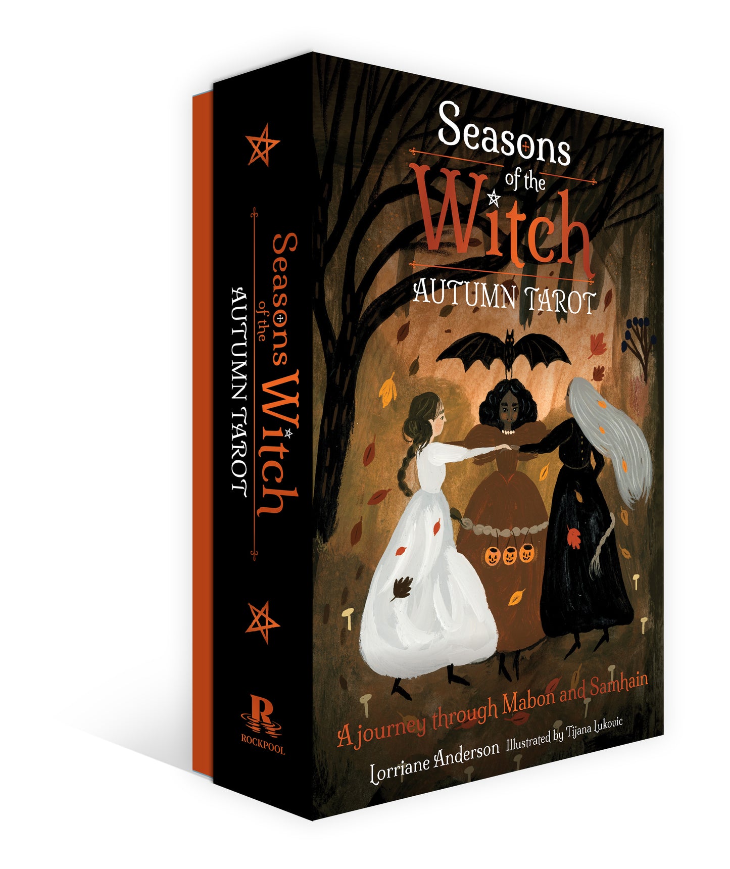 Tarot card box titled 'Seasons of the Witch Autumn Tarot' on a white background