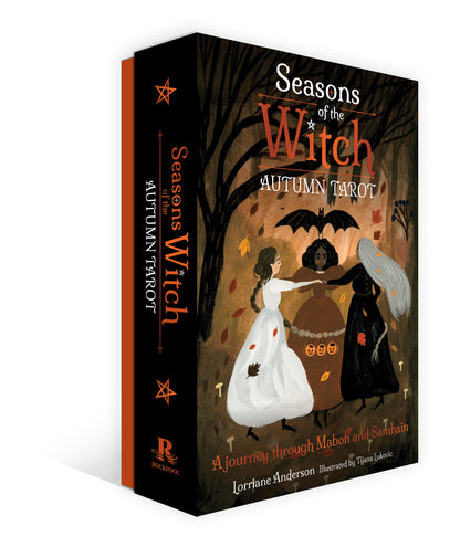 Tarot card box titled 'Seasons of the Witch Autumn Tarot' on a white background