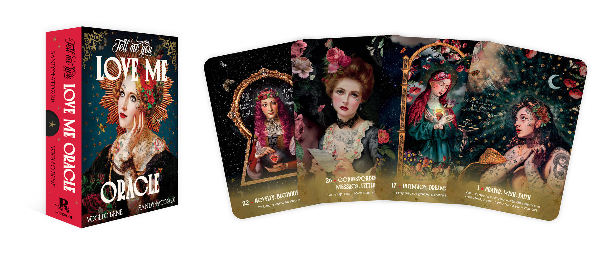 Tell me you Love Me Oracle card deck with colorful illustrations and a red box.