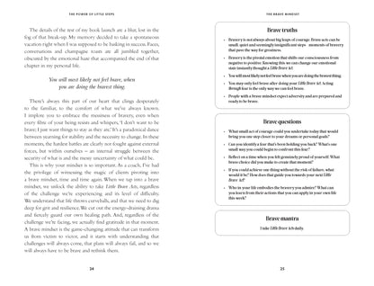 Book page with text and a list of brave traits on a white background