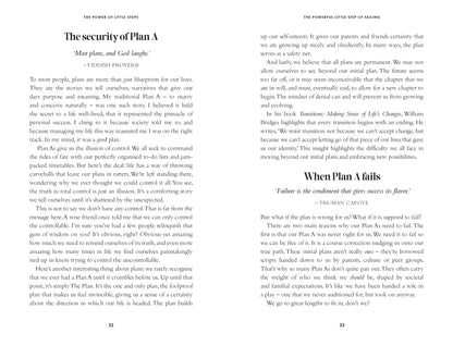 Book pages with text on the security of Plan A and When Plan A fails, featuring quotes from Trilok Chopra.