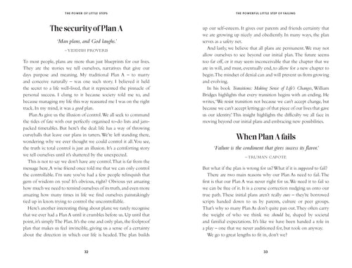 Book pages with text on the security of Plan A and When Plan A fails, featuring quotes from Trilok Chopra.