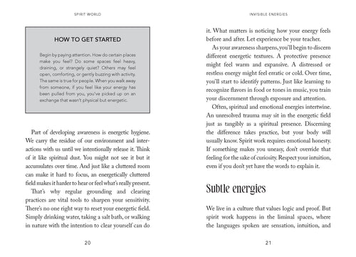 Two pages from a book on spirituality and energy, with text on how to get started and subtile energies.