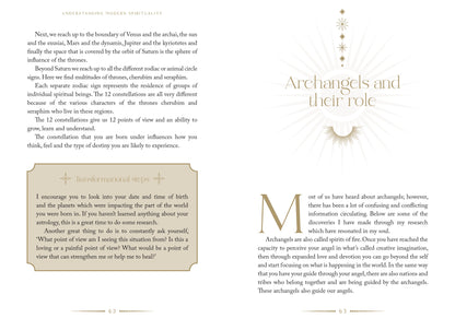 Page from a book or magazine about archangels and their role, with text and decorative elements.