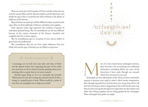 Page from a book or magazine about archangels and their role, with text and decorative elements.