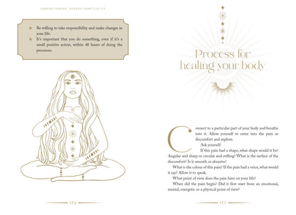 Illustration of a woman in a meditative pose with text on healing and self-care.