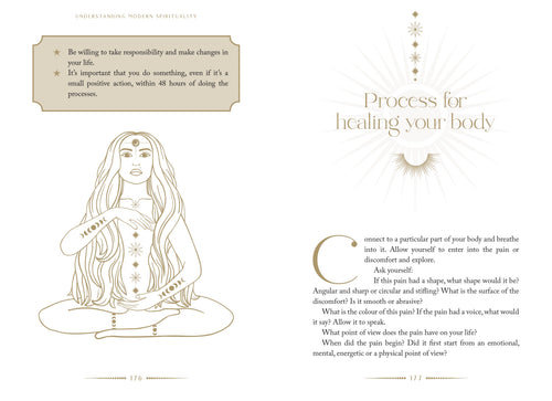 Illustration of a woman in a meditative pose with text on healing and self-care.