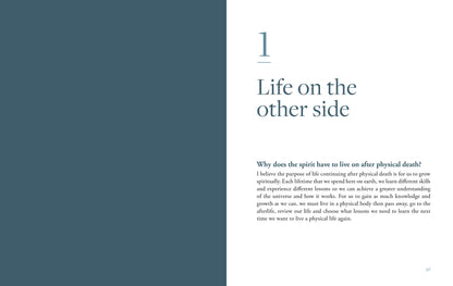 Book page with text about life after physical death on a white background