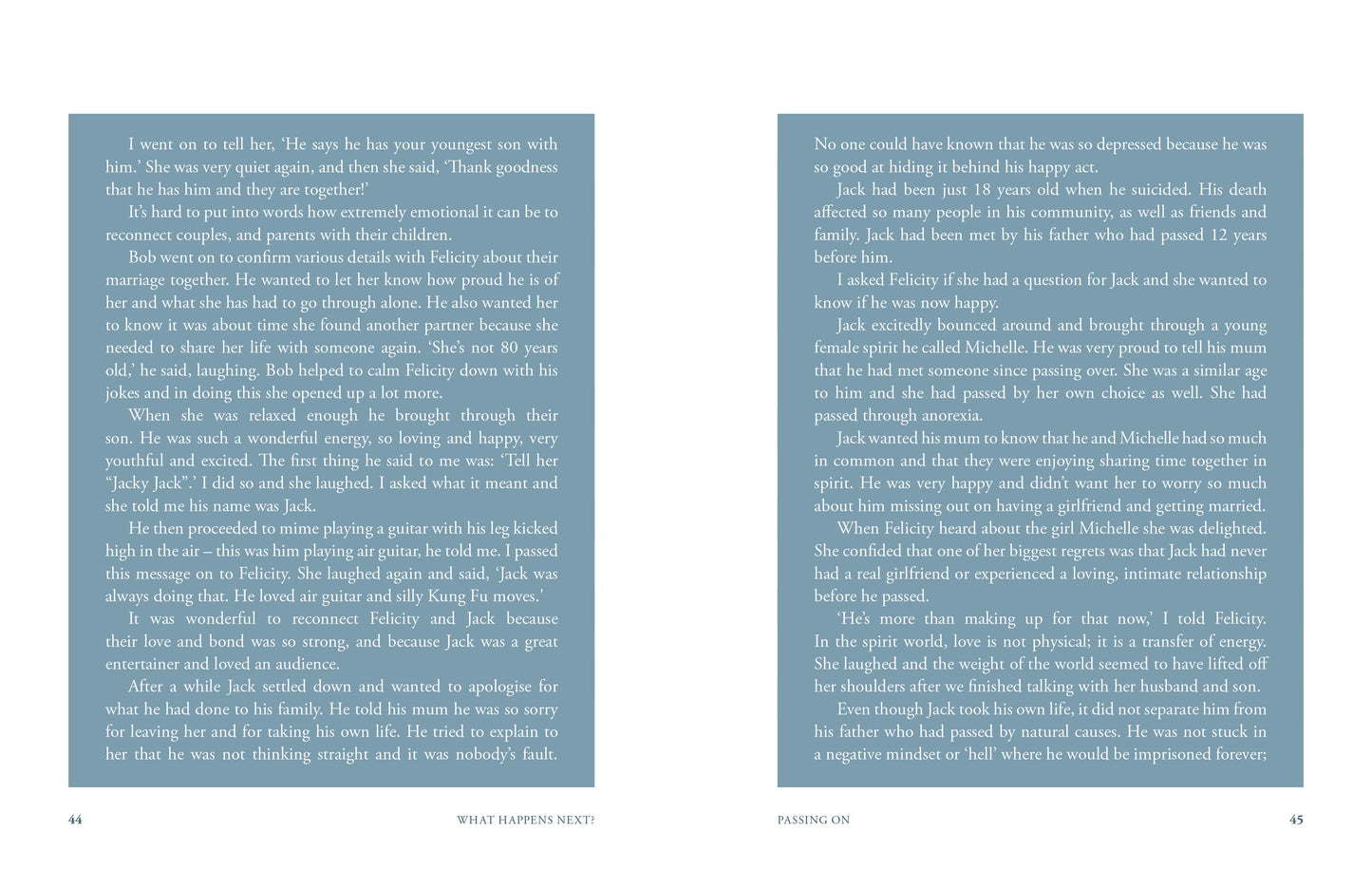 Two pages of text with a blue background