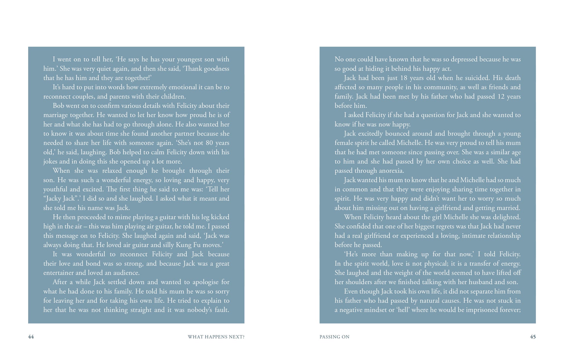 Two pages of text with a blue background