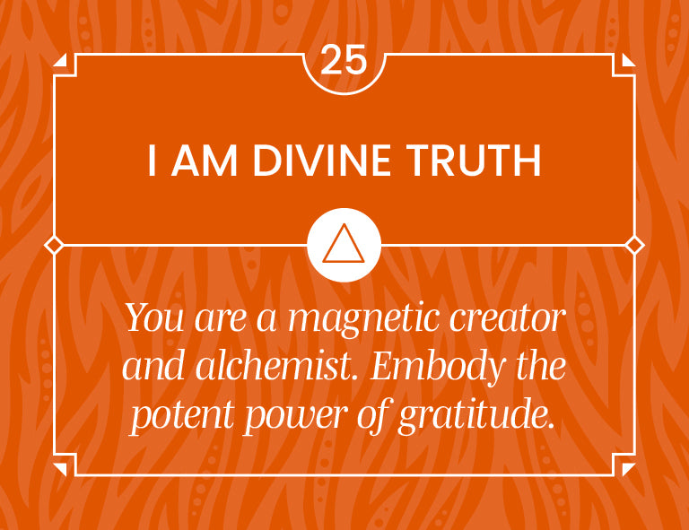 Motivational quote on an orange background with text 'I AM DIVINE TRUTH' and additional message.