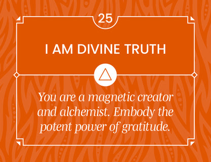Motivational quote on an orange background with text 'I AM DIVINE TRUTH' and additional message.