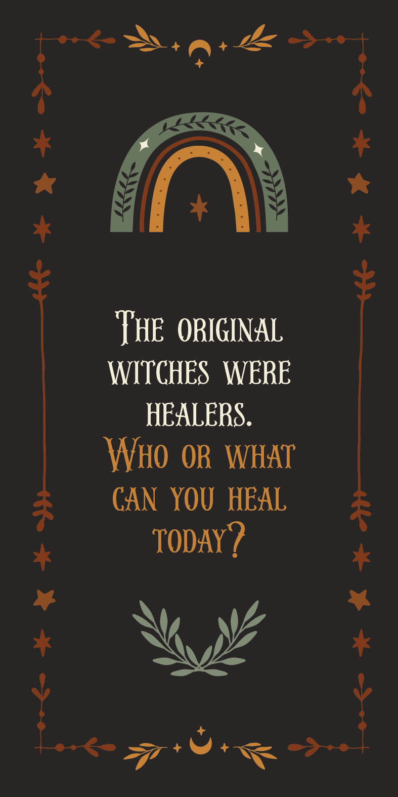 Motivational quote on a dark background with decorative elements and rainbow symbol.