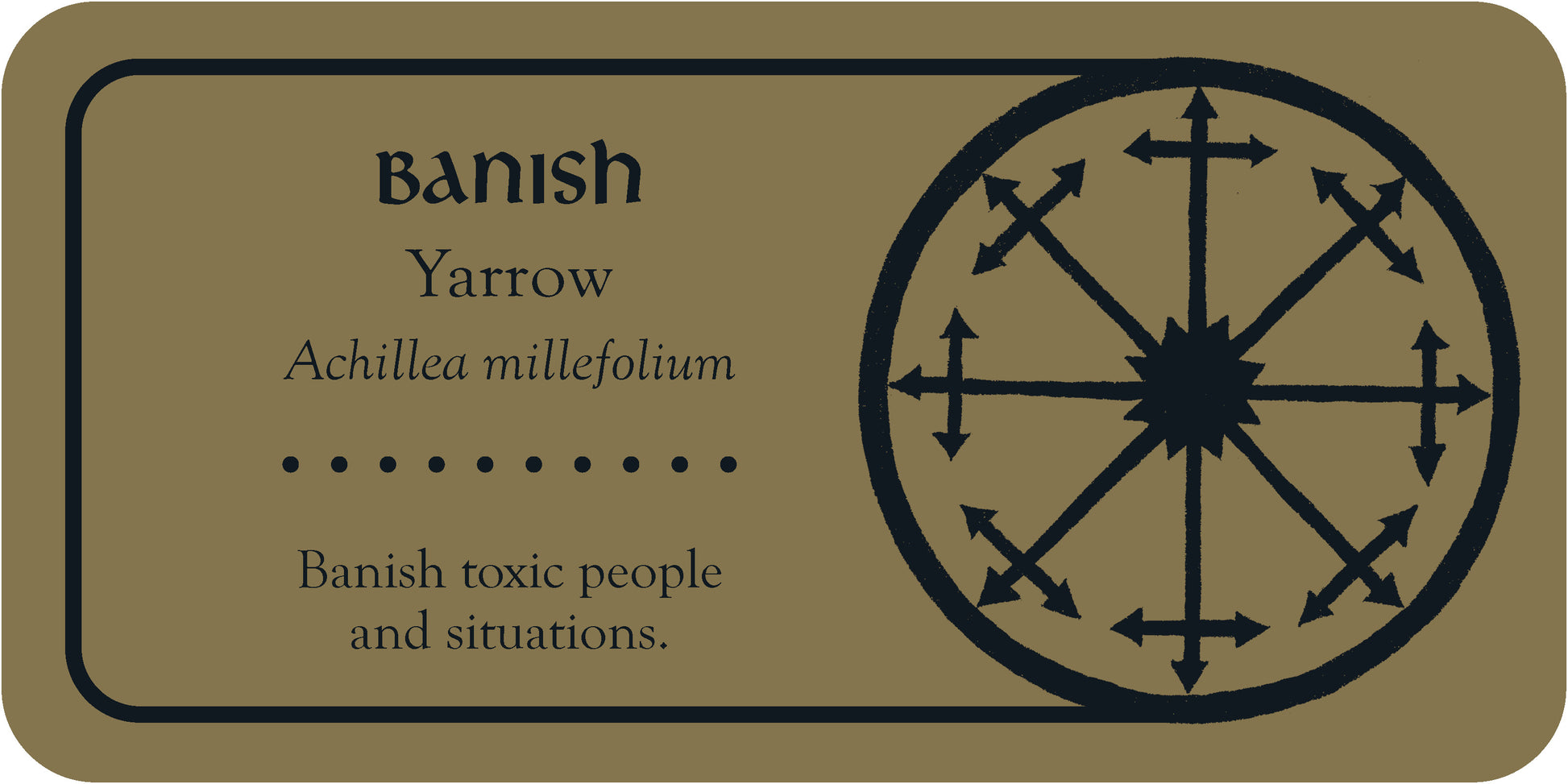 Yarrow Card with 'Banish' symbol and text on a beige background
