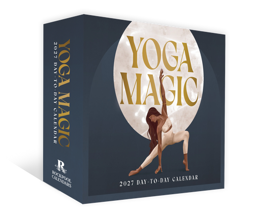 Yoga Magic 2027 day-to-day calendar packaging with a woman in a yoga pose on a white background.