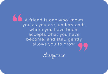 Blue background with a quote about friends and an anonymous attribution.