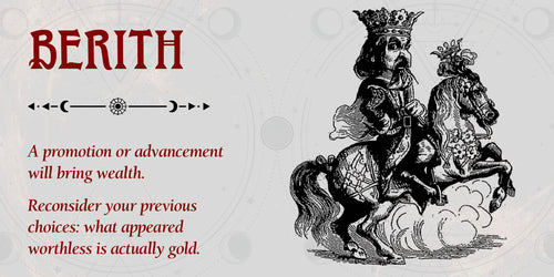 Vintage-style illustration with a crowned figure on a horse and text about promotion and wealth.
