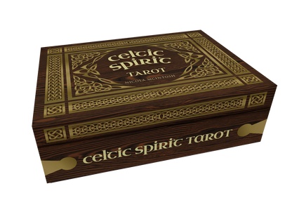 Wooden box with 'Celtic Spirit Tarot' text on a white background