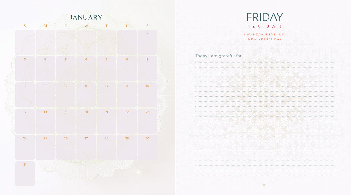Calendar with a white background and grid layout