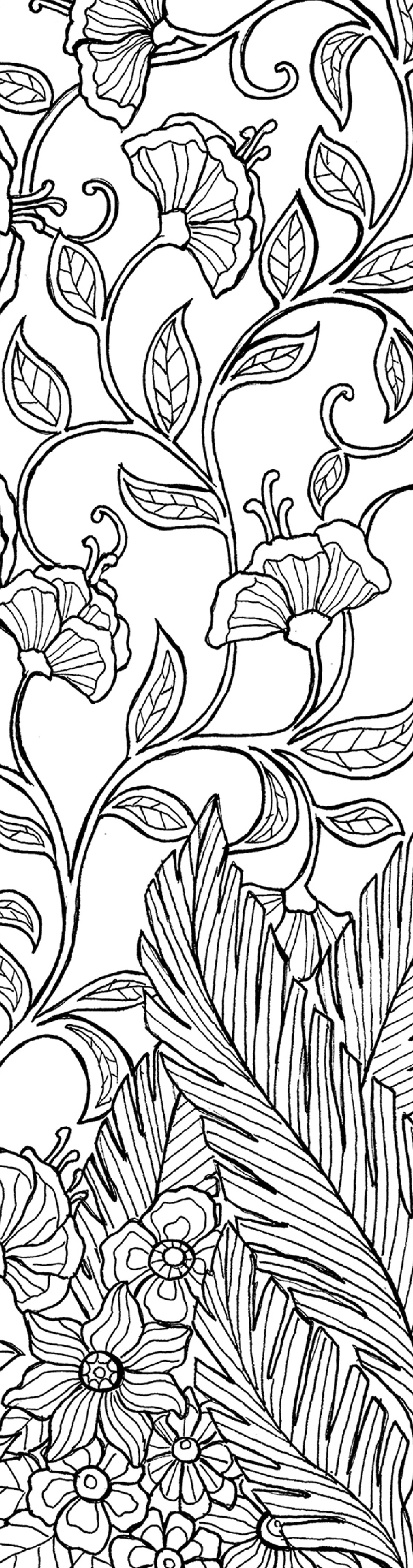 colouring bookmark floral and leaf pattern