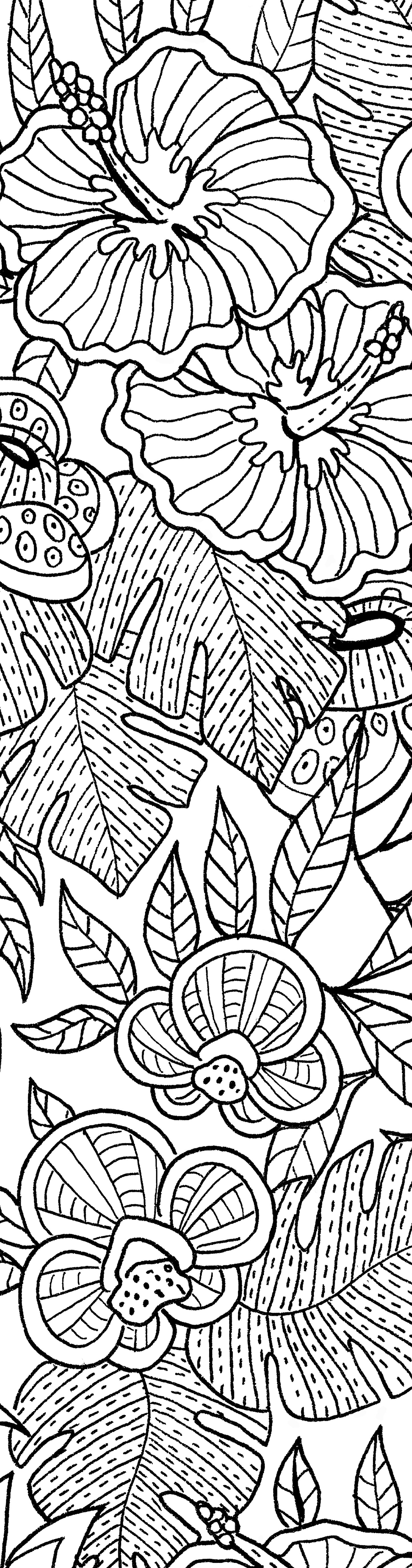 Black and white floral and leaf pattern