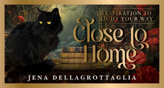  cover of 'Close to Home' by Jena Dellagrottaglia featuring a black cat and books.
