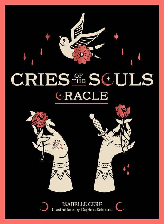 cover of 'Cries of the Scolls Oracle' by Isabelle Cerf with illustrations of hands holding roses and a dove.