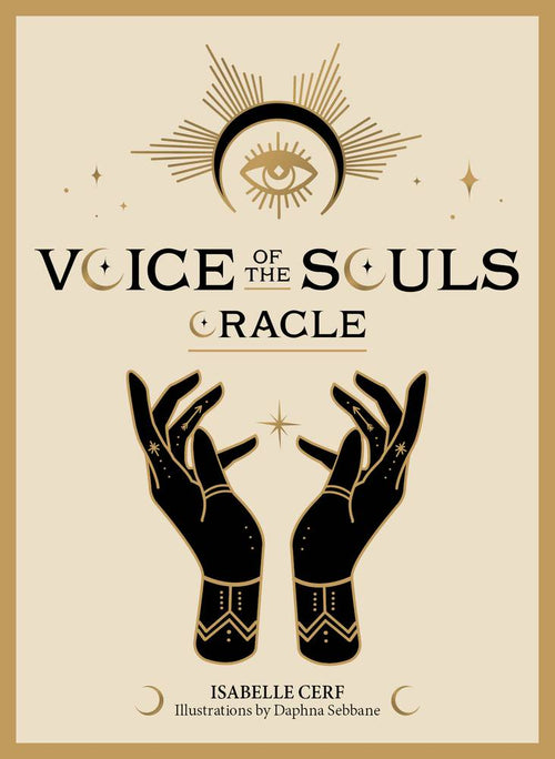cover of 'Voice of the Souls Oracle' by Isabelle Cerf with hands and eye design on a beige background