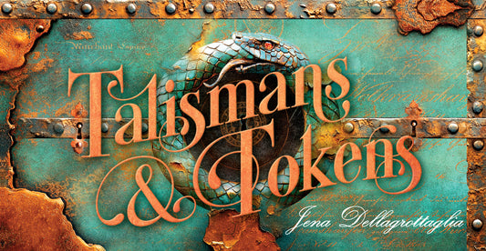 deck cover of 'Talismans & Tokens' with a snake design and metallic text.