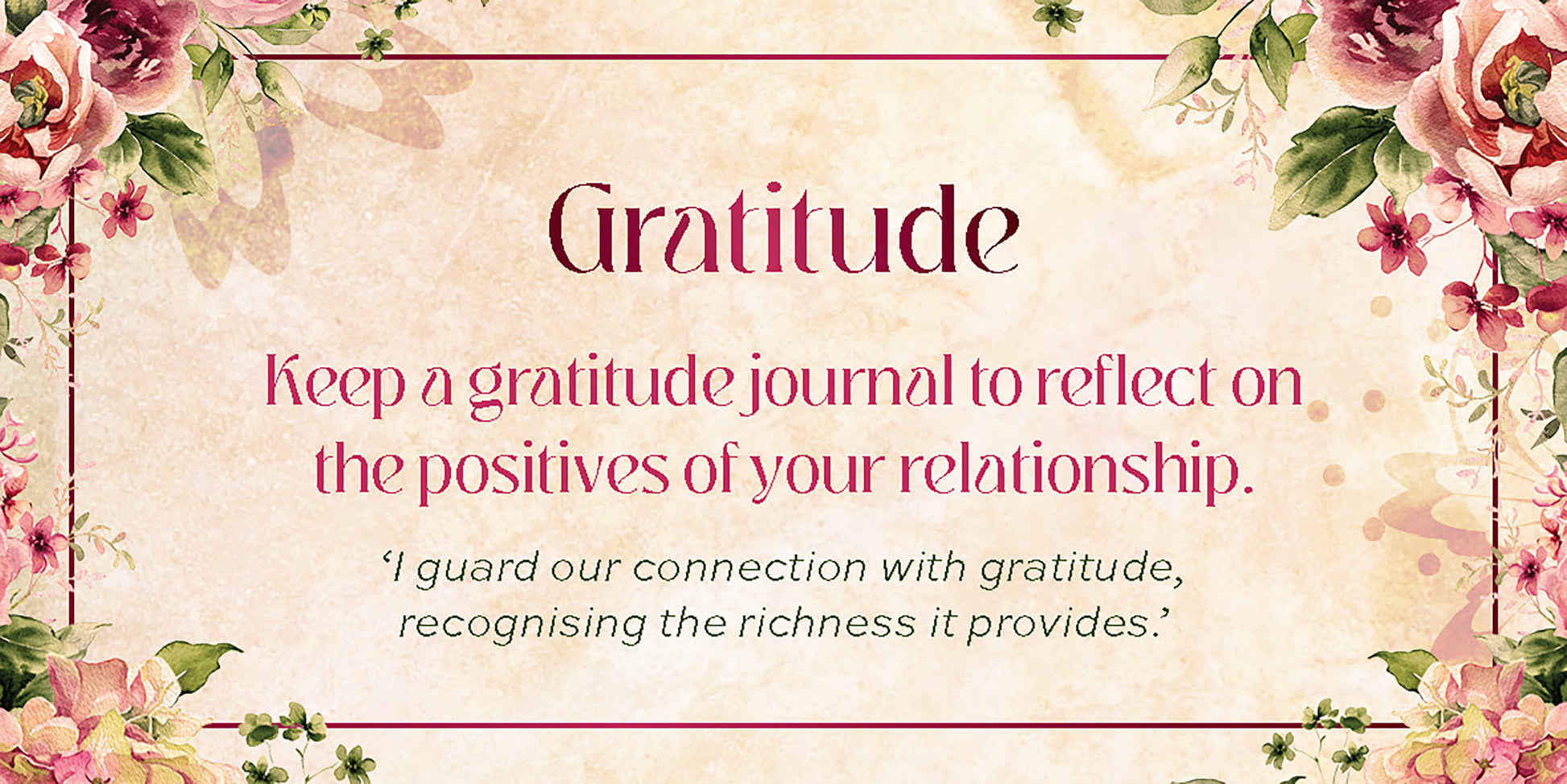Motivational quote about gratitude with floral border on a light background