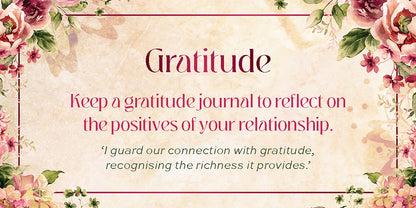 Motivational quote about gratitude with floral border on a light background
