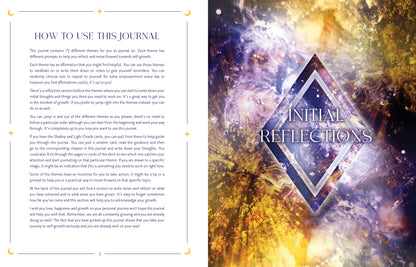 Journal with 'Initial Reflections' design on a cosmic background