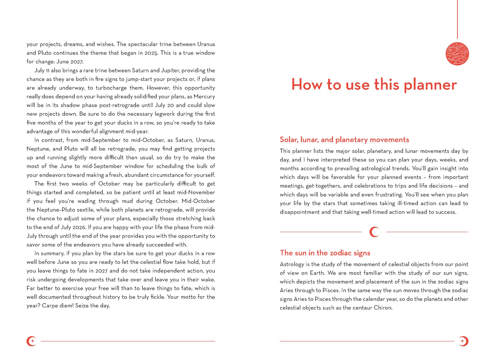 Instructions on how to use planner with text and a red circle on a white background
