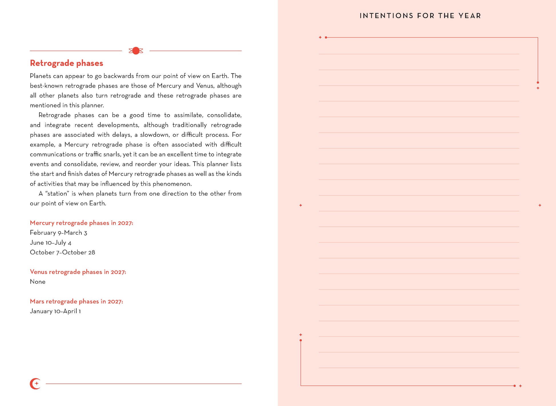 Text document on planetary retrograde phases with a pink background
