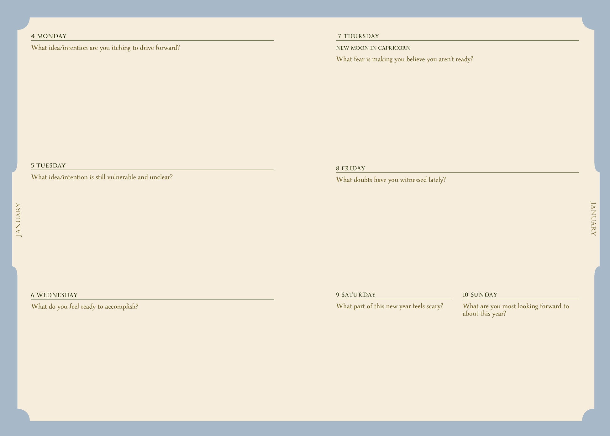 light blue journal page with question prompts. 