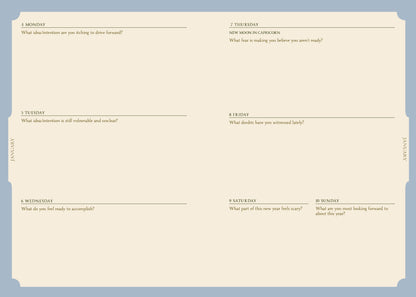 light blue journal page with question prompts. 