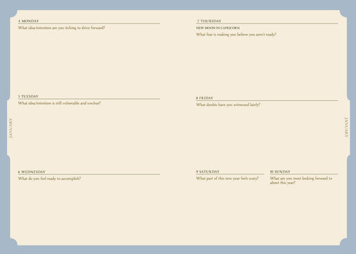 light blue journal page with question prompts. 