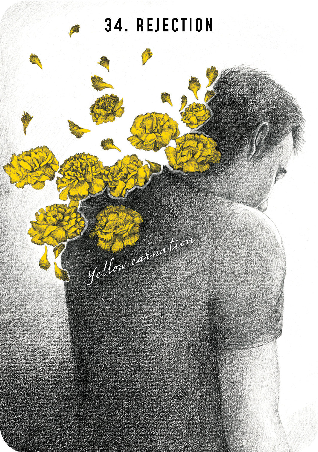 Illustration of a person with yellow flowers on their back, symbolizing rejection.